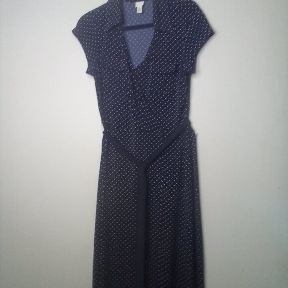 Merona Dress M Women Wrap Front Belt Short Sleeve Polka Dot Black White - Picture 15 of 16